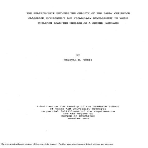 The Relationship between the Quality of the Early Childhood Classroom Environ...