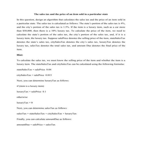 The sales tax and the price of an item sold in a particular state