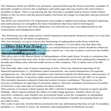 The Sarbanes-Oxlet act (SOX) was primarily enacted following the Enr.pdf