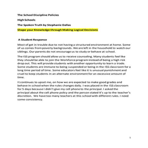 The school discipline policies high