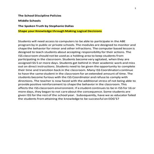 The school discipline policy middle