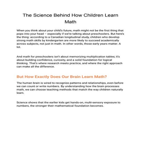 The Hidden Science Behind Math Learning in Kids | PDF