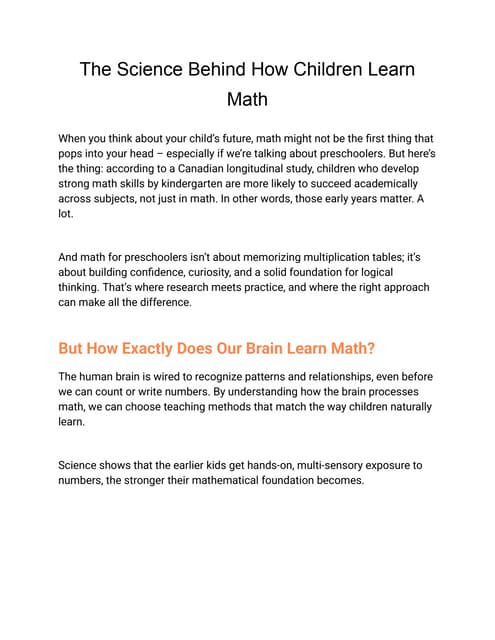 The Hidden Science Behind Math Learning in Kids