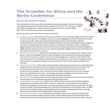 The scramble for africa and the berlin conference