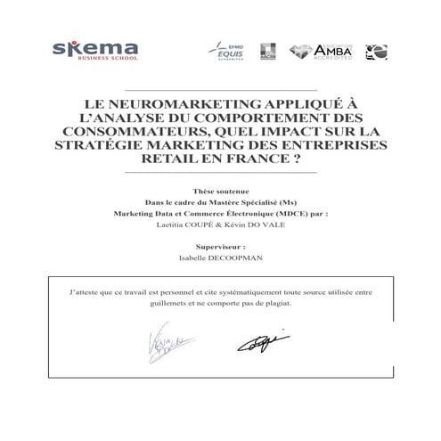 Le Neuromarketing appliqué à l'analyse du comportement des consommateurs : qu...