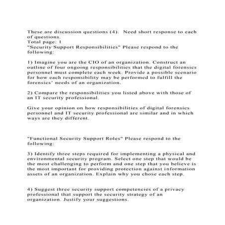 These are discussion questions (4).  Need short response to each o.docx