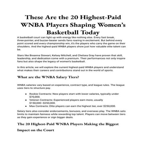 These Are the 20 Highest-Paid WNBA Players Shaping Women’s Basketball ...