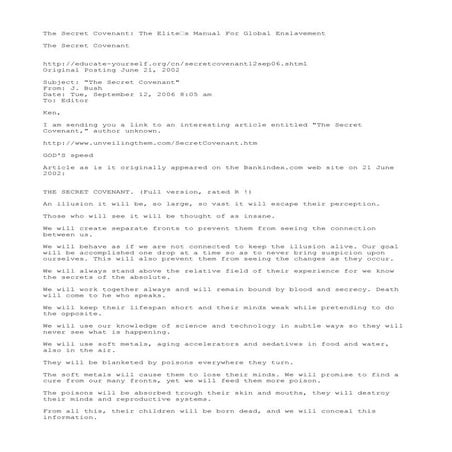 The secret covenant  the elite’s manual for global enslavement