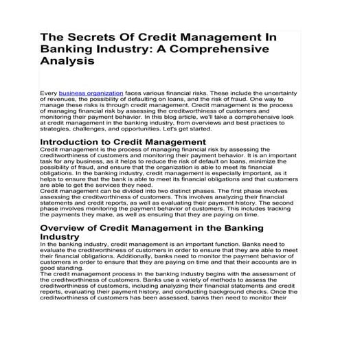 The Secrets Of Credit Management In Banking Industry.docx