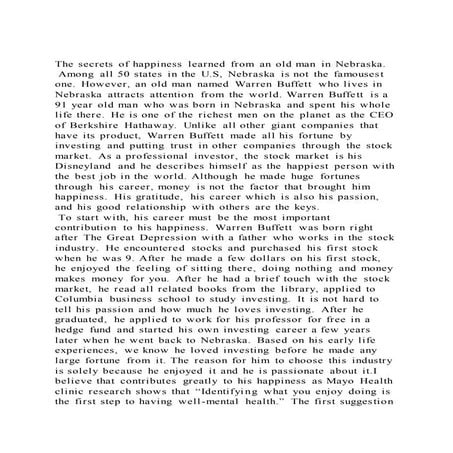 The secrets of happiness learned from an old man in nebraska. am