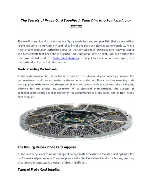 The Secrets of Probe Card Supplies A Deep Dive into Semiconductor 