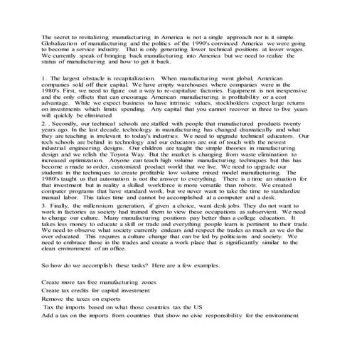 Revitalizing manufacturing in America 