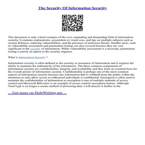 The Security Of Information Security