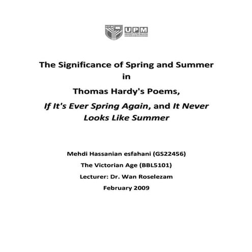 The Significance Of Spring And Summer In Thomas Hardys Poems