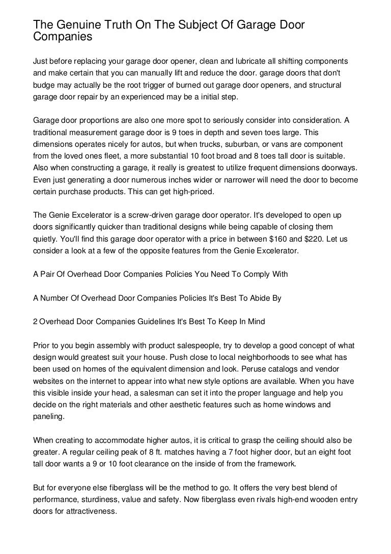 The Genuine Truth On The Subject Of Garage Door Companies
