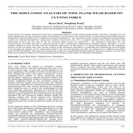 The simulation analysis of tool flank wear based on cutting force