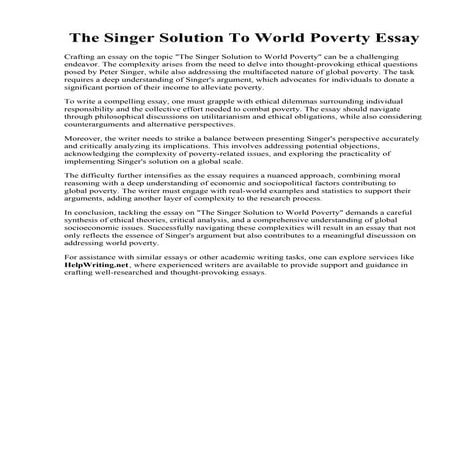 The Singer Solution To World Poverty Essay | PDF