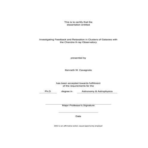 NVESTIGATING FEEDBACK AND RELAXATION IN CLUSTERS OF GALAXIES WITH THE CHANDRA...