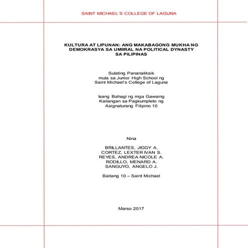 Kultura at Lipunan: Ang Makabagong Mukha ng Demokrasya sa Umiiral na Political Dynasty sa Pilipinas 