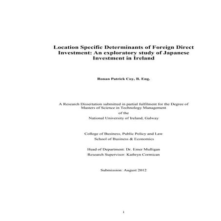 Thesis: Location Specific Determinants of Foreign Direct Investment - An expl...