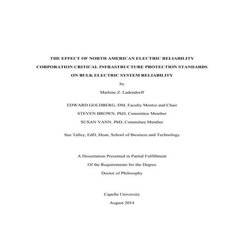 THE EFFECT OF NORTH AMERICAN ELECTRIC RELIABILITY CORPORATION CRITICAL INFRAS...