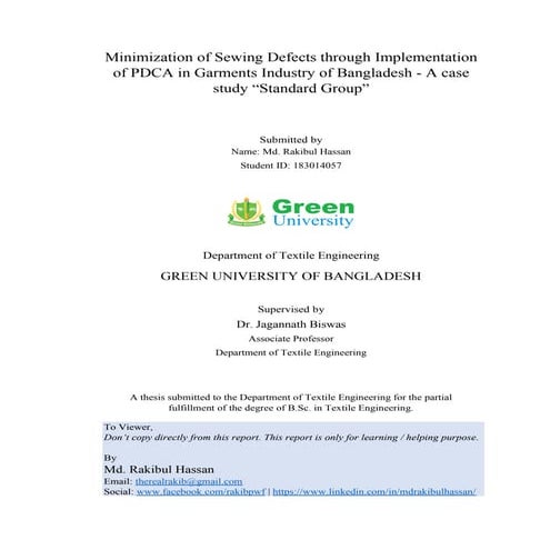 Thesis Report | Minimization of Sewing Defects through Implementation of PDCA...