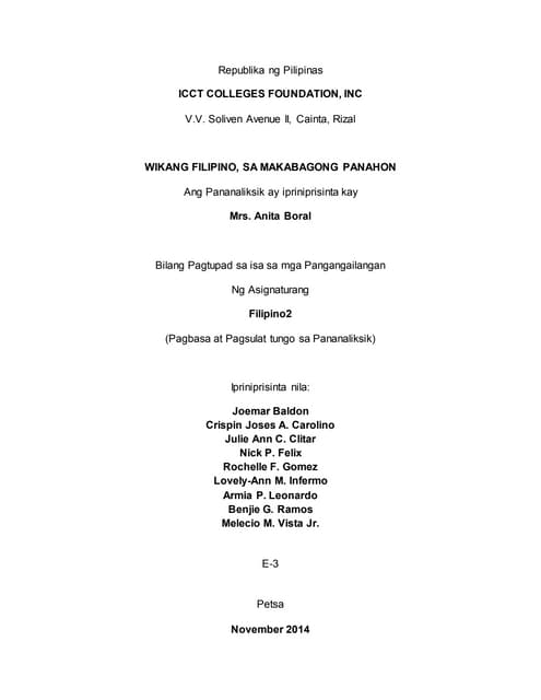 THESIS - WIKANG FILIPINO, SA MAKABAGONG PANAHON