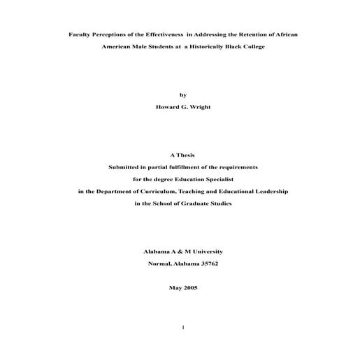 Faculty Perceptions of the Effectiveness  in Addressing the Retention of Afri...