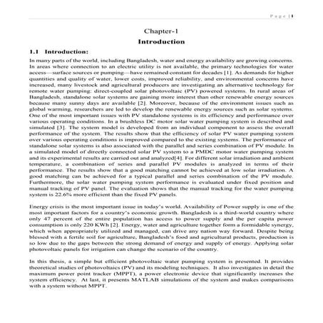 Dynamic modeling of photovoltaic (PV) fed water pumping system for Bangladesh