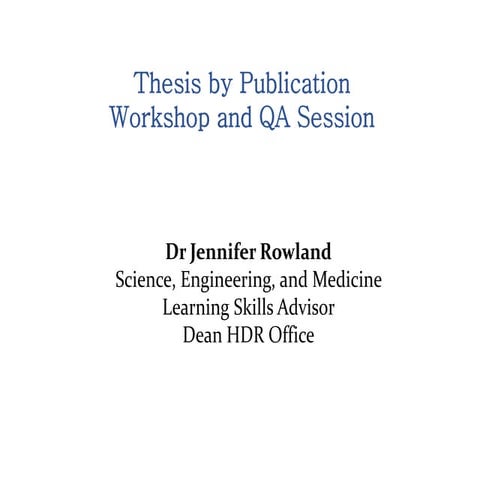 Supervising a thesis by publication. Workshop: Macquarie University