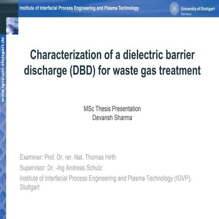 Characterization of a dielectric barrier discharge (DBD) for waste gas treatment