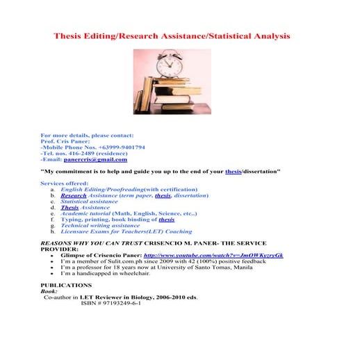 Thesis editing research assistance-statistical analysis