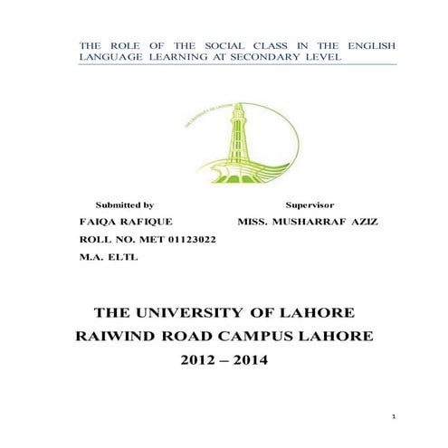 The role of social class in English language learning and teaching