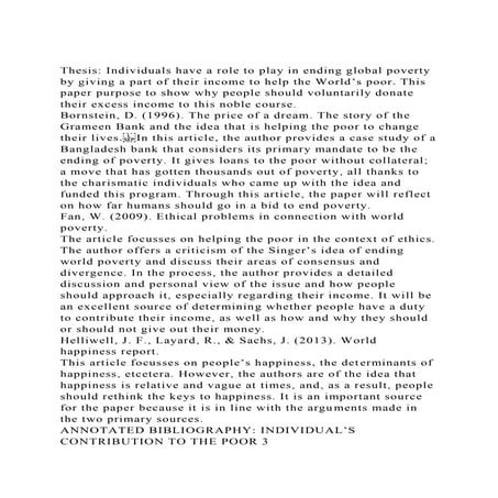 Thesis Individuals have a role to play in ending global poverty b.docx