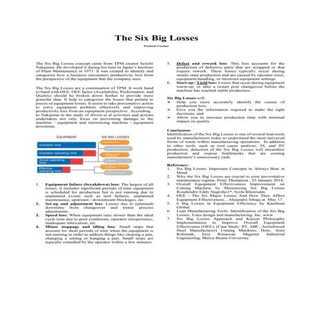 The six big losses  - lean tool