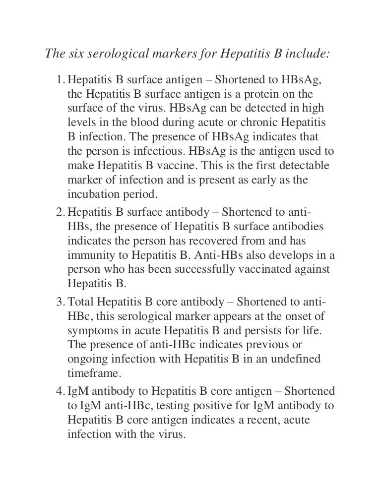 The Six Serological Markers For Hepatitis B
