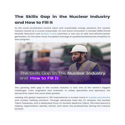 The Skills Gap in the Nuclear Industry and How to Fill It
