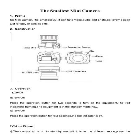 The smallest mini camera user manual