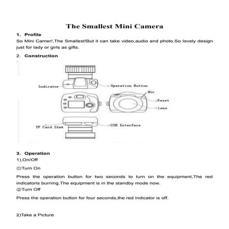 The smallest mini camera user manual