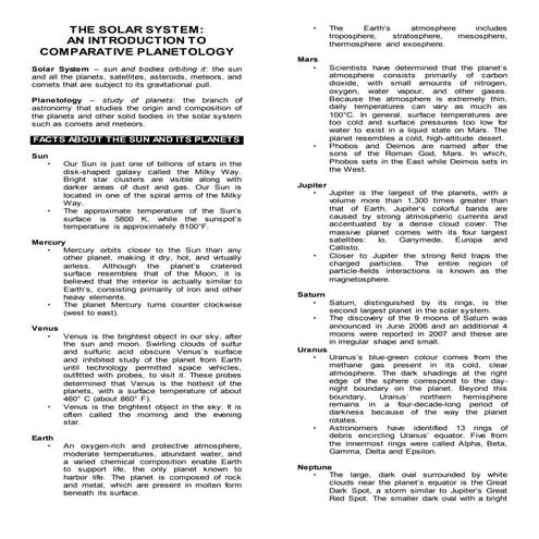 The Solar System: An Introduction to Comparative Planetology