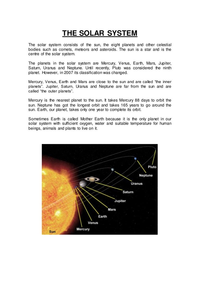 The solar system. reading
