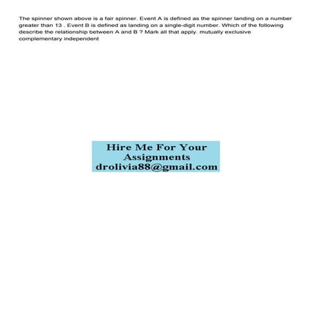 The spinner shown above is a fair spinner Event A is define.pdf