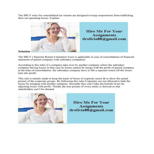 The SRLY rules for consolidated tax returns are designed to keep corpo.docx