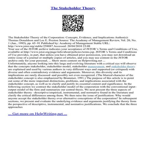 The Stakeholder Theory Pdf