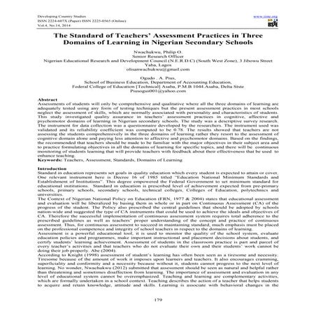 The standard of teachers’ assessment practices in three domains of ...