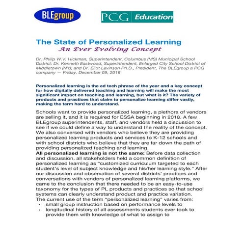 The state of personalized learning