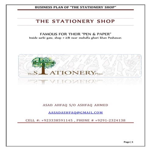 Business plan "The stationery shop"