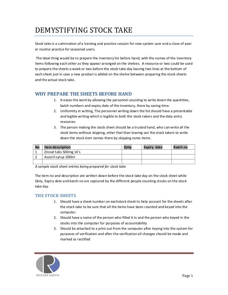 The Stock Taking Process