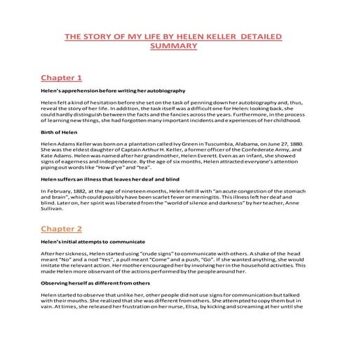 The story of my life by helen keller summary | DOCX