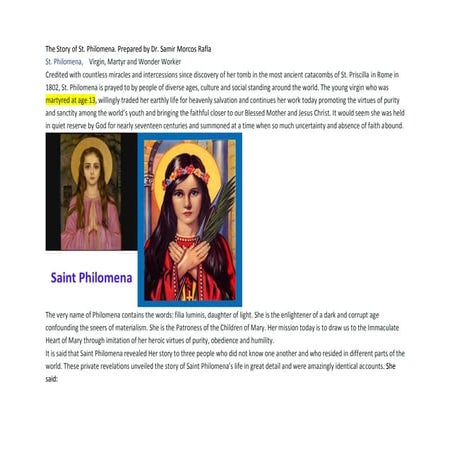 The story of st. philomena prepared by dr. samir morcos rafla
